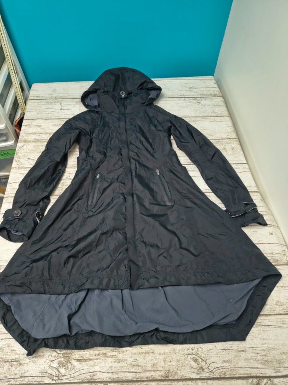 lululemon Black Long Hooded Rain Jacket Coat Size 4